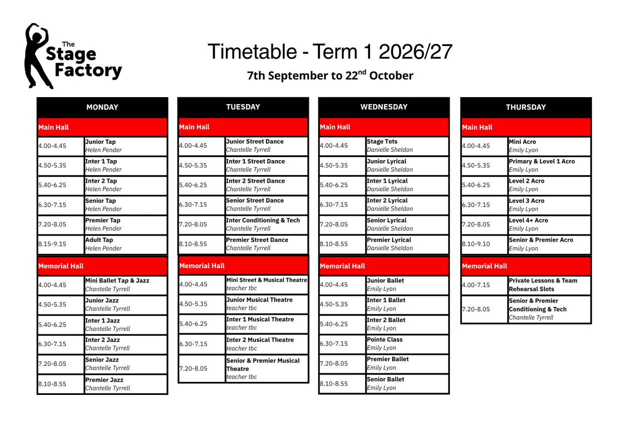 September Timetable